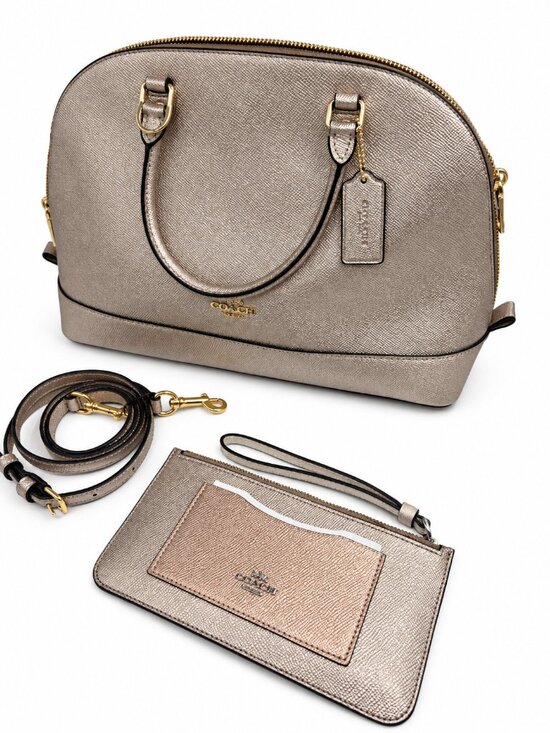 Coach Handbags - Coach – Metallic Taupe/Champagne – Sierra Satchel + Wristlet – F22318